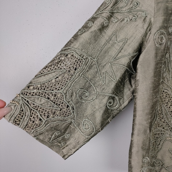 Vintage Sandy Starkman Olive Green Embroidered/Embellished Cropped Jacket Sz. S - Picture 3 of 11